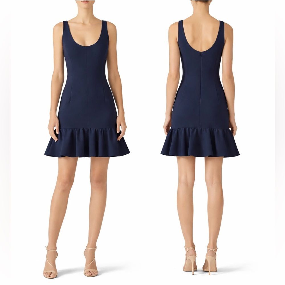 MILLY Geneva Mini Dress Navy Blue Ruffle Hem Fit Flare NWT Size 2 MSRP $435